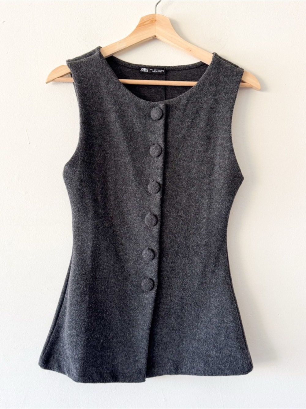 Zara Dark Charcoal Button Front Sleeveless Tunic Size S